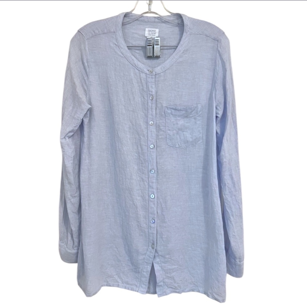 Sigrid Olsen Pale Blue Linen Button-Front Tunic
